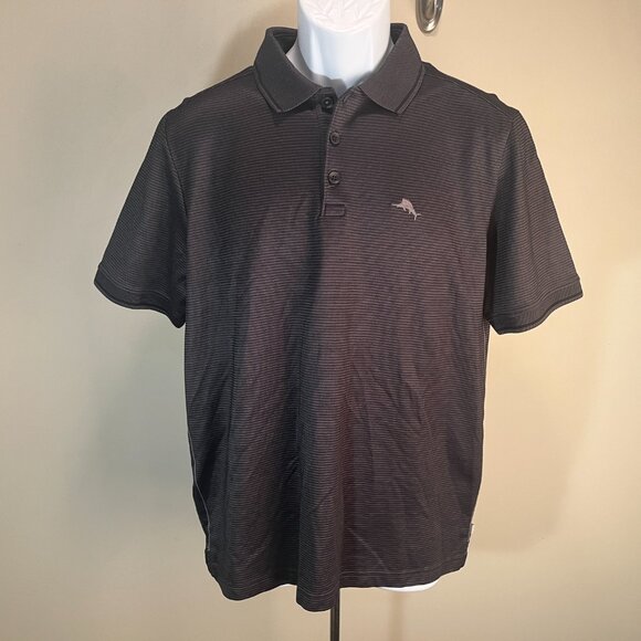 Tommy Bahama Men's lot of 2 black and blue striped Mint Cond polo shirts M - Picture 7 of 7